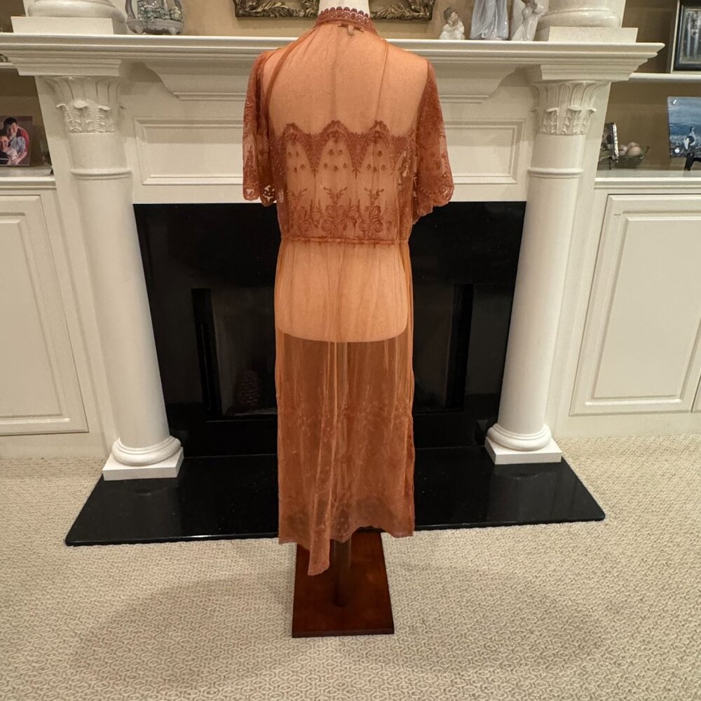 Blashe Burnt Orange Lace Mesh Kimono Duster – Size Large - Picture 8 of 10